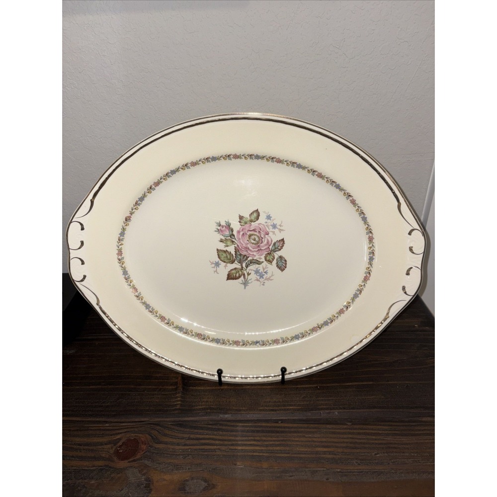 VINTAGE GEORGIAN EGGSHELL OVAL SERVING PLATE 16" HOMER LAUGHLIN - K41N5
